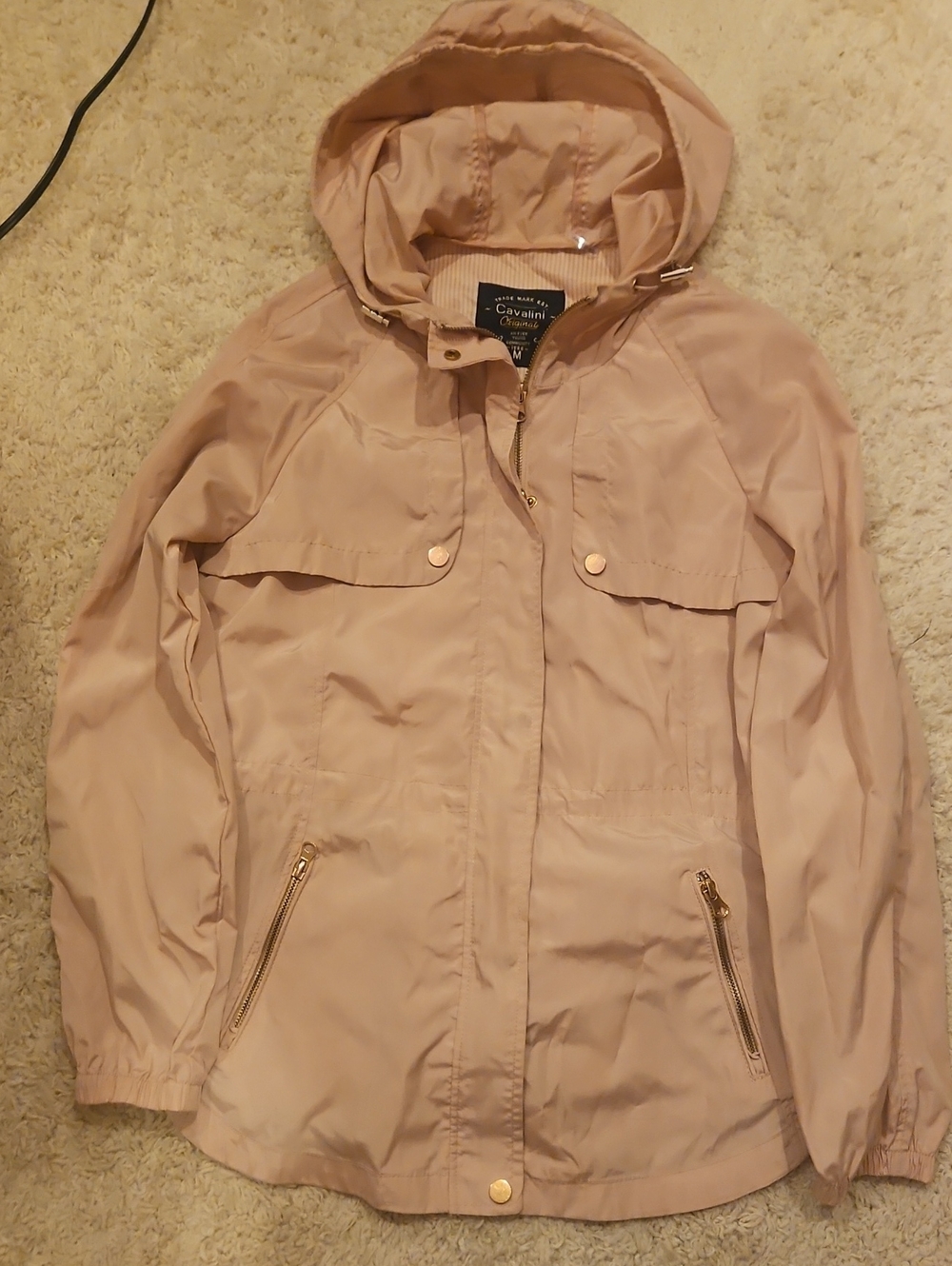 Lightweight Hooded Utility Jacket - Blush Pink With Gold Zippers, Medium